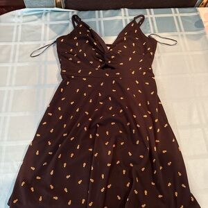 Blue Rain Black Mini Dress with Gold Pineapple Pattern